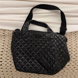 MZ Wallace Black Quilted Patent Shoulder Bag with Adjustable Strap